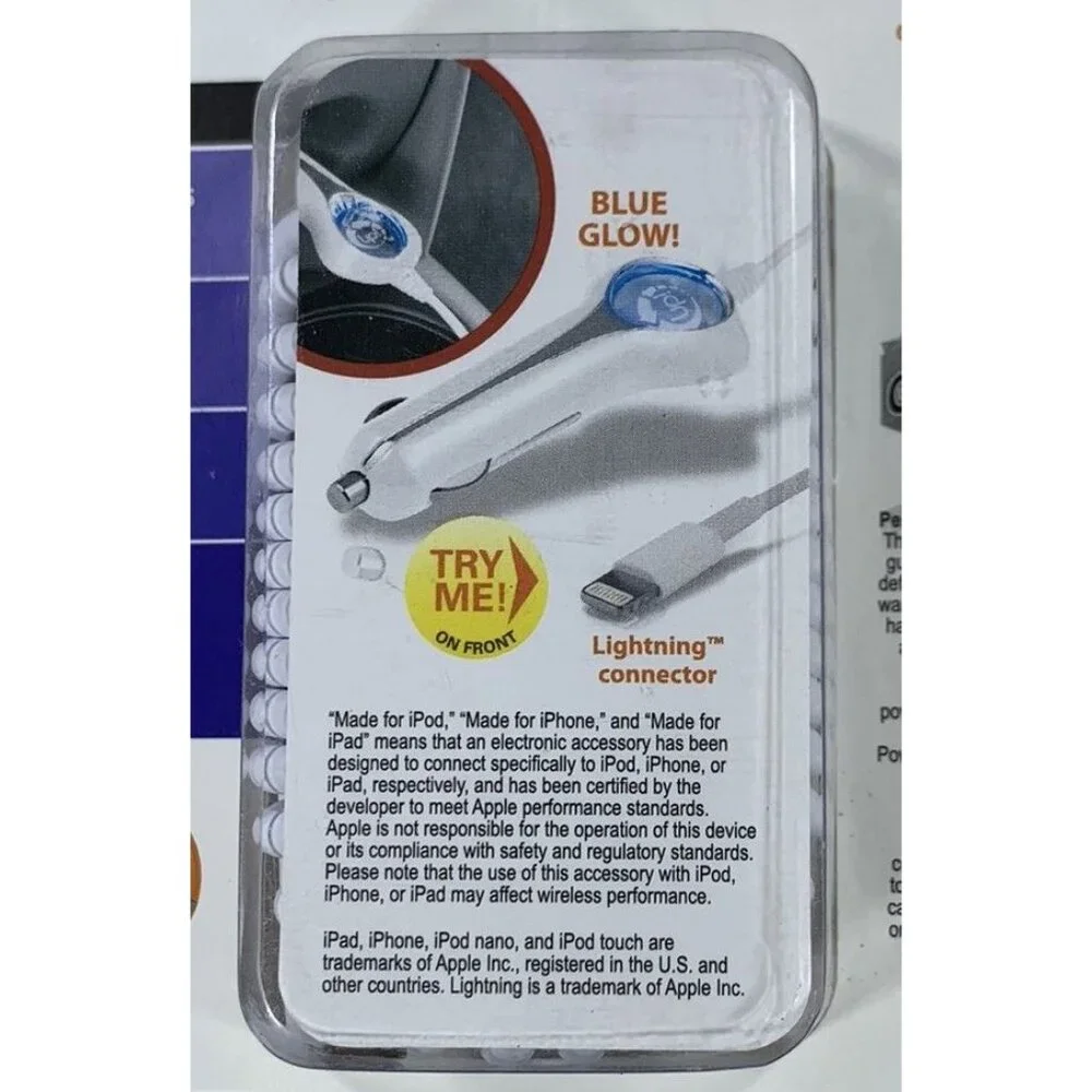 PowerUp! 2.4 Amp Rapid Charger Lightning Connector Car Charger 6 Ft Cord NEW